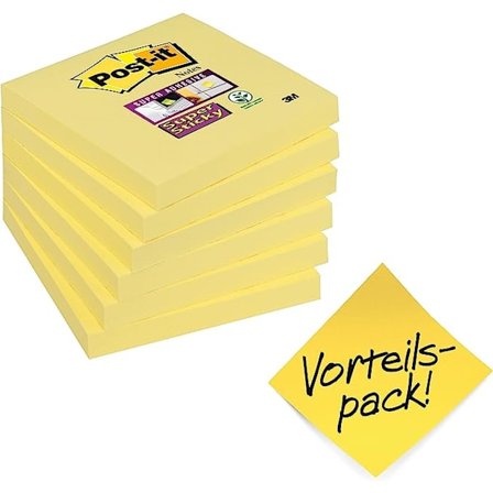 Super Sticky Notes, Kanarian keltainen, 76mm x 76mm, Pastellinkeltainen -