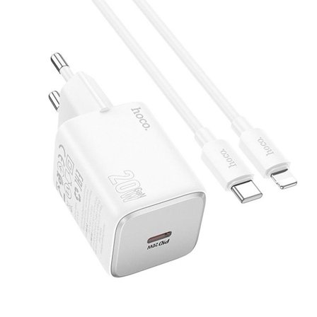 Hoco Vægoplader 20W Type C+ Kabel USB-C til Lightning Kabel 1m - Hvid