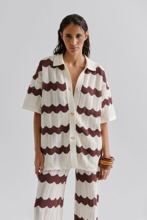 Malina - Alana Shirt - L - Brown Stripe