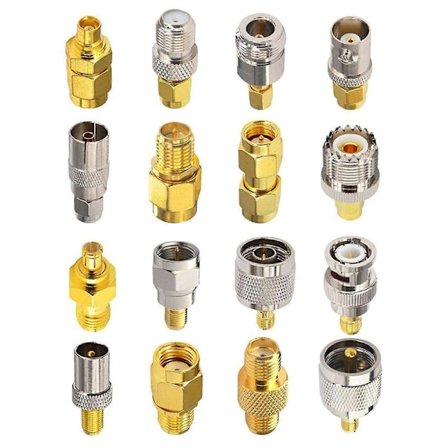 16 Typ SMA-kontakter SMA-adapterkit SMA till MCX/TV/F/BNC/UHF/RP-SMA Rak Typ Nickel Guld Pl