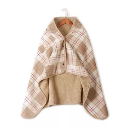 Unisex Plaid Fleece Tæppe Dobbelt Lag Fortykket Knæ Sjal Blød Lur Bærbar med Knap