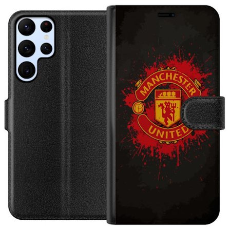 Kompatibelt Lommeboketui til Samsung Samsung Galaxy S24 Ultra Manchester United logo i rød og gul farge med røff sportslig bakgrunn