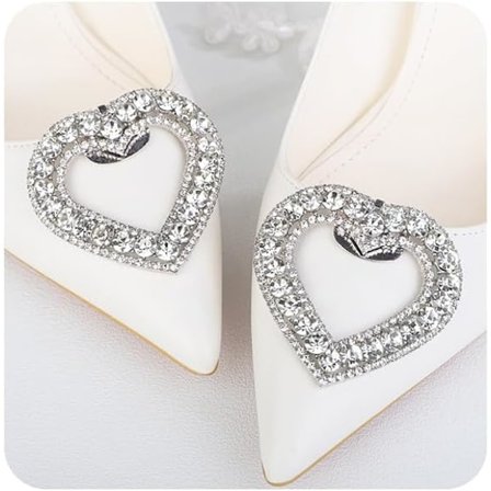 45x47mm 1 Par Krystallhjerte Skoklips Avtakbare Rhinestone Skospenner Skodekorasjon for Bryllup Høyhælte Sko Pumps Ballerinasko