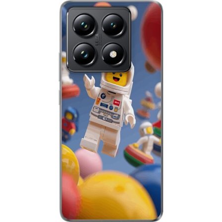 Kompatibelt Mobilskal till Xiaomi Xiaomi 14T LEGO-inspirerad astronautfigur i rymden bland färgglada planeter, lekfull 3D-illustration för barnrum,