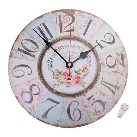 12 Tums Fransk Vintage Stil Väggklocka Shabby Chic Blommig Patchwork Batteridriven