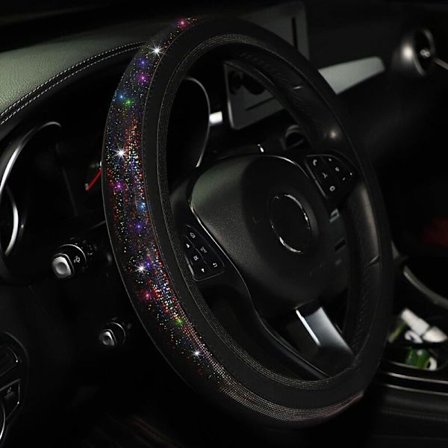 (BK)37/38mm Universal Bilratt Skydd PU Läder Rhinestones Imitation diamant Rattfodral Auto Interiör Dekor Bil Styling