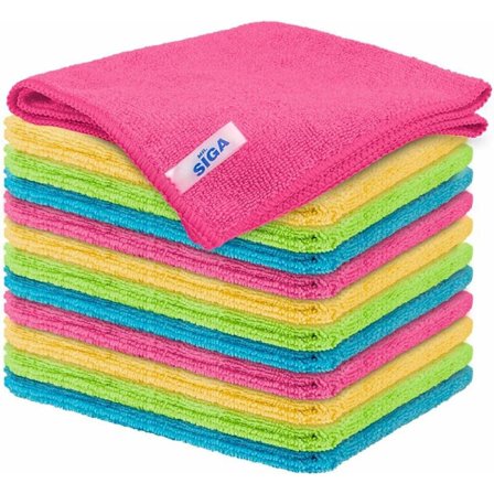 Sæt med 12 mikrofiberrengøringsklude i fire farver, dimension: 18x23cm