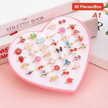 CDQ 36st tecknade barnringar Candy Bow Form Ring Set A