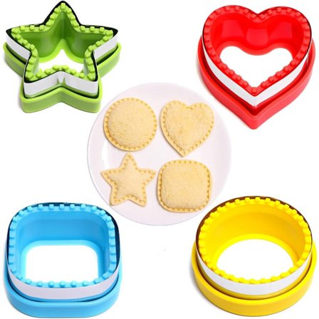 Sandwichkutter og forsegler, 4-delt brød- og pannekakepresseform – runde, hjerte-, stjerne- og firkantformer – DIY-kjeks og skorpefri sandwich