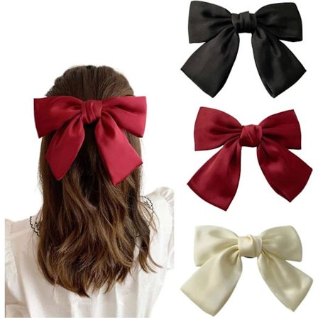 3 kpl Hiusrusettipidikkeet, suuret vintage-satiinipinnit silkkirusetti hiuksiin