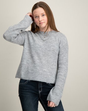 LMTD NLFBOWBACK LS SHORT KNIT Szary Swetry Dziewczyna - Kids Brand Store