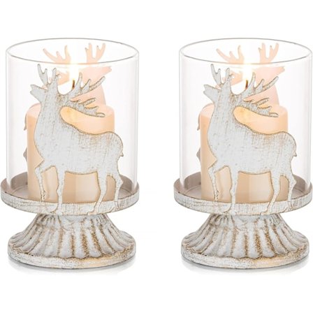 Joulupylväskynttilänjalka: 2 kappaleen setti Vintage Hirvi Porokoriste joulun kodin takan illallisadventtilahjoihin