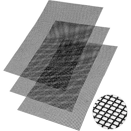 BBQ Grillmåtte Sæt af 3 Genanvendelige Non-Stick Mesh Varmebestandig Teflon BBQ Grillmåtte til Grillning af Kød Grøntsager Bagning Bagning 40 x 33cm