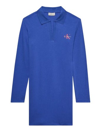 Ls Monologo Rib Polo Mini Dress Blue Calvin Klein Jeans