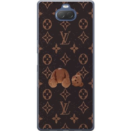 Kompatibel Mobilcover til Sony Sony Xperia 10 Plus Luksuriøst monogrammønster med knust bamse i mørk modeæstetik