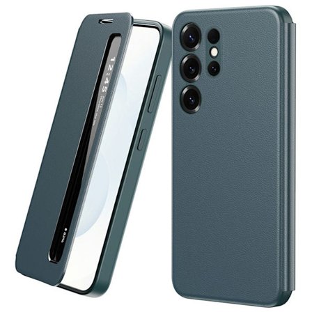 Mobilskal till Galaxy S22 Ultra Smart View Window Läder - Grön