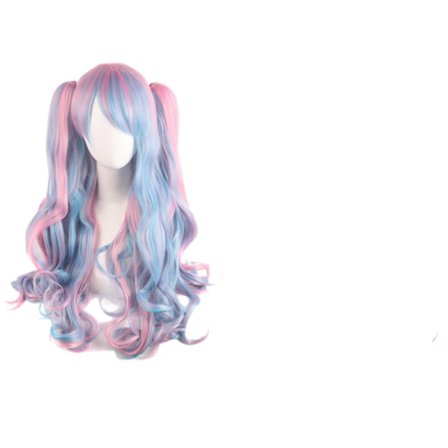 Lolita Lang Krøllet Clip-on Hestehale Cosplay Paryk, Dobbelt Hestehale Tiger Clip Lang Krøllet Paryk (Pink/Blå/Blond)