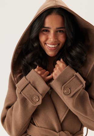 Happy Holly - Hooded Wool Mix Coat - Nougat - Kläder - - Bubbleroom