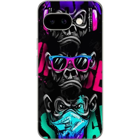 Kompatibel Mobilcover til Google Pixel 9a Graffiti motiv med tre aber - Hør intet ondt, se intet ondt, sig intet ondt i neonfarver