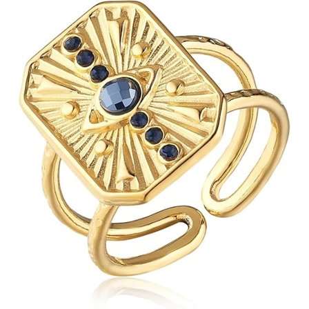 Ondskans Öye Ring for Kvinner Belagt Blå Zirkon Øye Åpen Stabelbar Ring Justerbar Tommel Firkantet Bånd Ringer Smykkegave