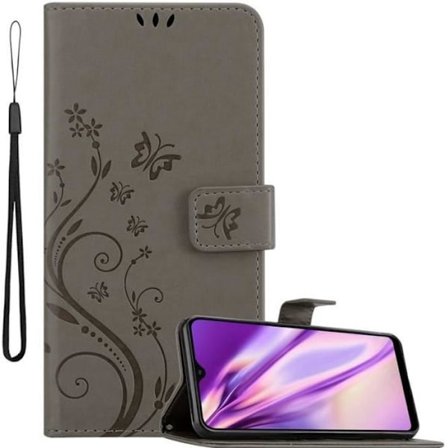 Coque pour Samsung Galaxy A40 Housse en GRIS FLORAL Etui Case Cover Protection Floral Portefeuille Wallet