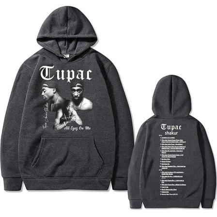 Rapper Tupac 2pac Hip Hop Hoodie Herrmode Luvtröjor Herr Kvinnor Oversized Pullover Man vart treetwear Man Vintage weatshirt V dark grey S