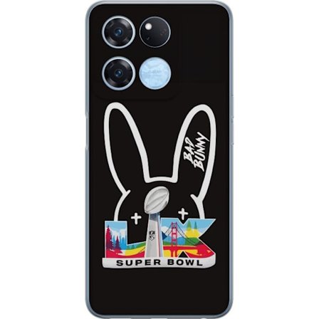 Kompatibel Mobilcover til OnePlus Ace Racing Bad Bunny portræt med åben skjorte, tatoveringer og krøllet hår i stilfuld modefotografering