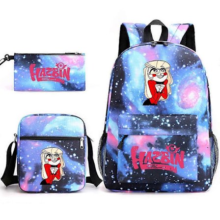 Hazbin Hotel Skoletaske Rygsæk Penalhus Skuldertaske Tredelt Sæt _31