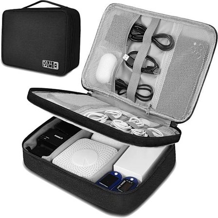 ING Tre-lags datakabelopbevaringstaske, velegnet til opbevaring af elektronisk tilbehør, opladere, mobiltelefoner, USB-flashdrev og SD-kort - Sort