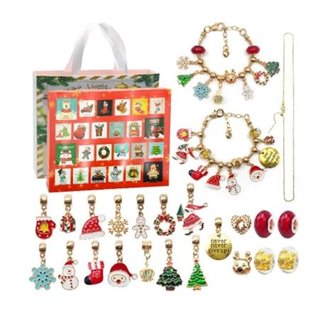 Julekalender 2023 Juletema DIY Charm Armbånd Halskæde Lavningssæt til Piger 24 Dage gold