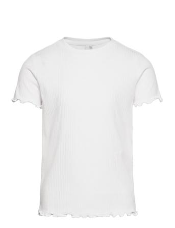 Pkdora Ss O-Neck Solid Rib Top T-shirts Short-sleeved Hvit Little Pieces*Betinget Tilbud