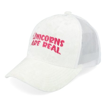 Kinder Unicorns - Weiss trucker Cap - Kinder Unicorns Are Real Kinder White Velvet A-frame Trucker @ Hatstore
