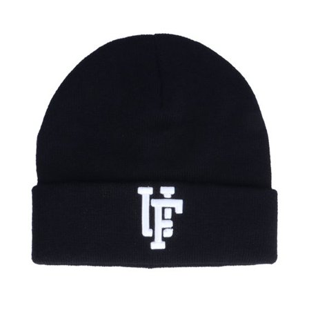 Upfront - Svart cuff Beanie - Spinback Recycled Youth Beanie Black/White @ Hatstore