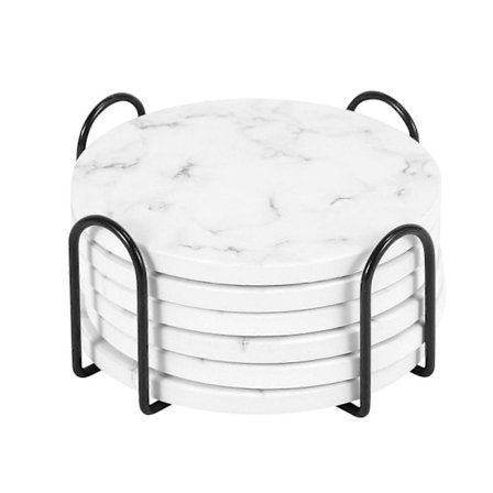Absorberende brikker for drikke, brikkesett med holder, sett med 6, for forskjellige typer krus, marmorstil Co