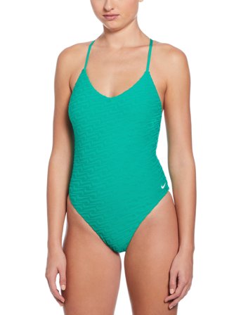 NIKE SWIM Nike Swoosh Terry Towelling V Neck One Piece - Green - M