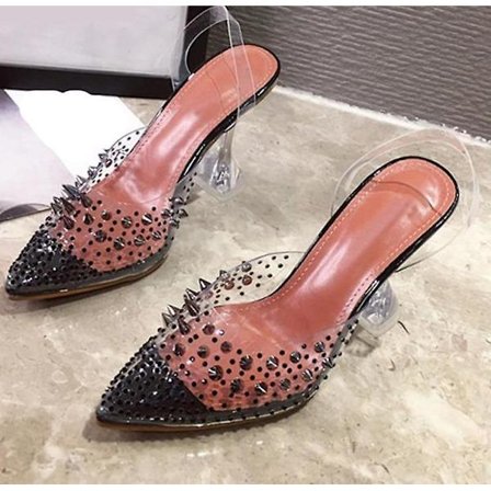 Rivet Diamond Pumps- Perspex häl, spetsig tå, kristallsandaler