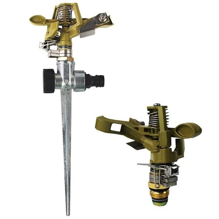 Suurikokoinen metallinen nurmikon sadetin, ympyräsadetin, impulssisadetin