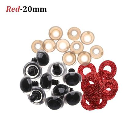 20st 16/18/20/24mm Glitter Säkerhetsögon Runda Plast Röd 20mm