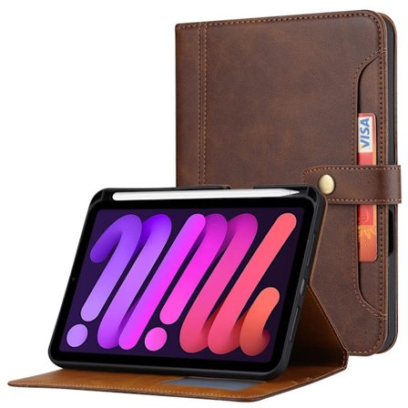iPad Mini 6 2021 / Mini A17 Pro 2024 Premium Cover with card slots - Brown