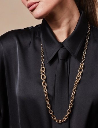 Bud to rose Ridge Mix Chunky Long Necklace Silver - Gold - ONE SIZE