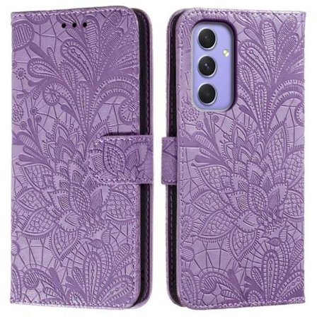 Samsung Galaxy S26 Plånboksfodral Spetsblommor Konstläder Flip - Lila