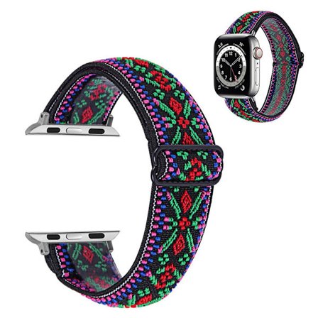 Apple Watch Series 6 / 5 44mm nylon pattern watch band - Tri-color Tribal Flower Pattern