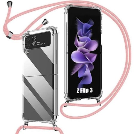 Coque - BOOLING - för Samsung Galaxy Z Flip 3 5G - Stöttålig - Transparent - Rosa snöre