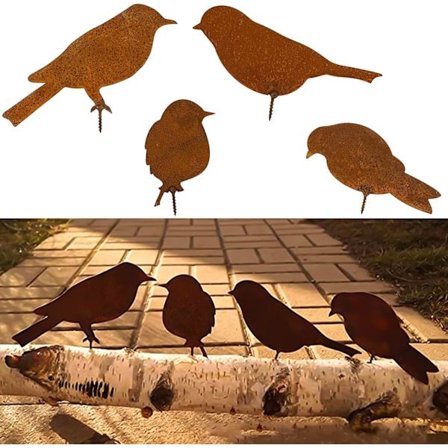Rustede fugler med skruer Hagefugler Silhuettdekorasjon Rustet metall Hagegårdskunst Metallfugler Fuglepynt Terrasse Gård Landskap 4PCS