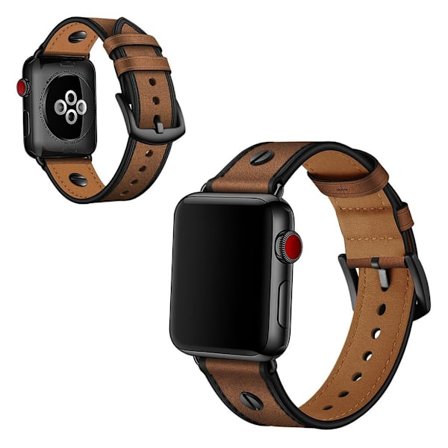 Apple Watch Series 5 44mm nitte dekorations ægte læder Urrem - Crazy Horse Brown