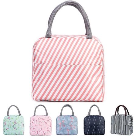 1 stk. Frokosttaske Isoleret Tote Bag Madkasse Genanvendelig Køletaske Madbeholder Vandtæt Frokostholder Pink Striber