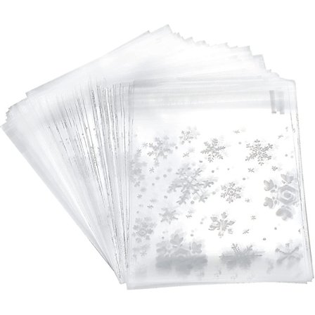 200 Pcs Snowflake Cookie Bag Clear Plastic Bag Transparent Candy Christmas