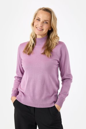 JENSEN - Langærmet Strik - Lilla Melange - Høj Hals