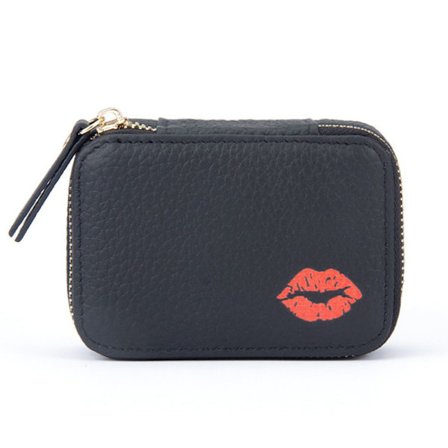 Kosmetikväska i läder med spegel, sminkväska SVART