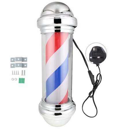 Vandafvisende Barber Shop Pæl Rød Hvid Blå Roterende Lys Stripe Skilt Hår Salon Lampe UK Stik 220V